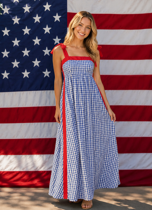 Gingham Sleeveless Midi Dress