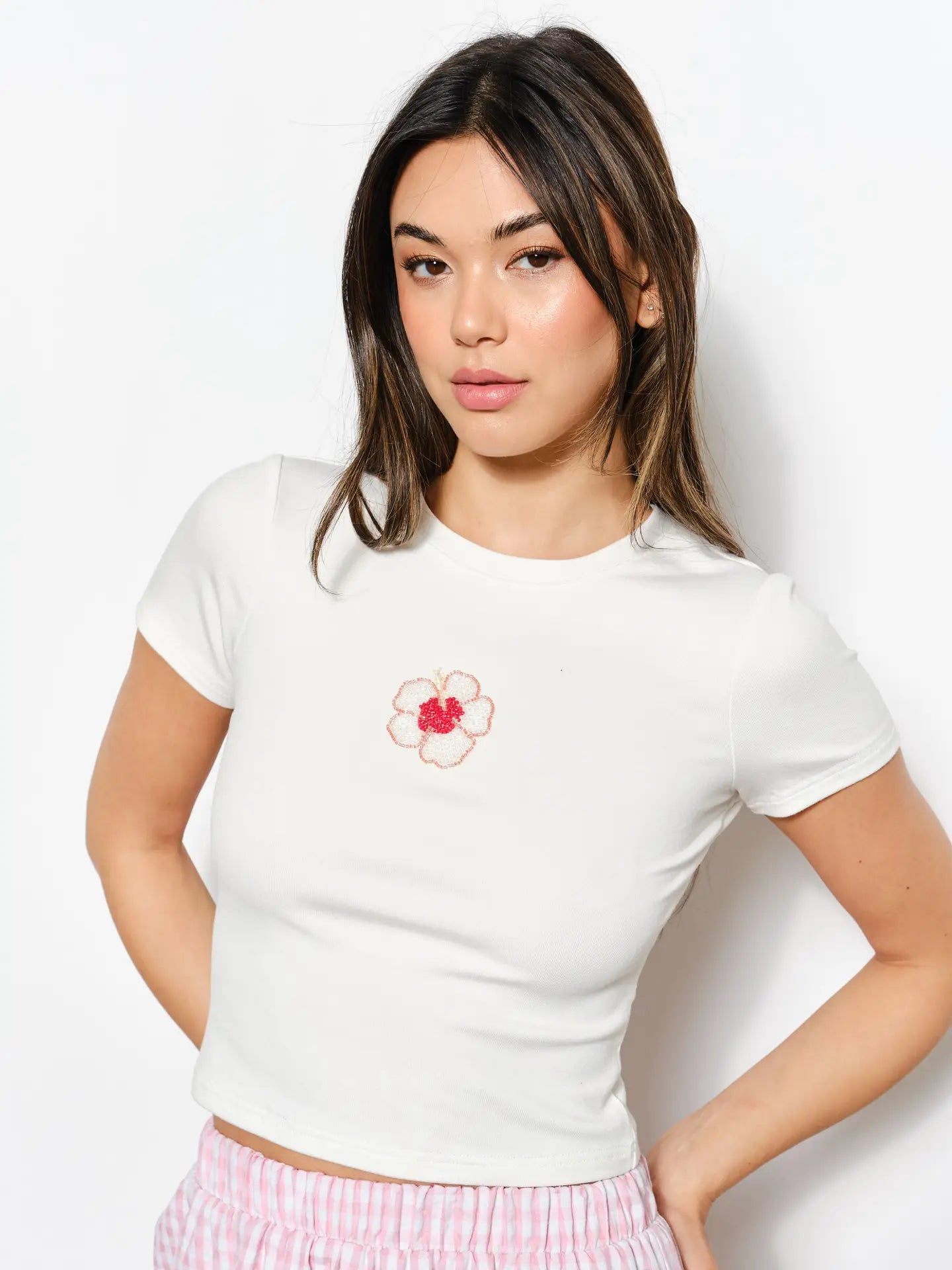 Fran Flower Bead Embroidered Tee