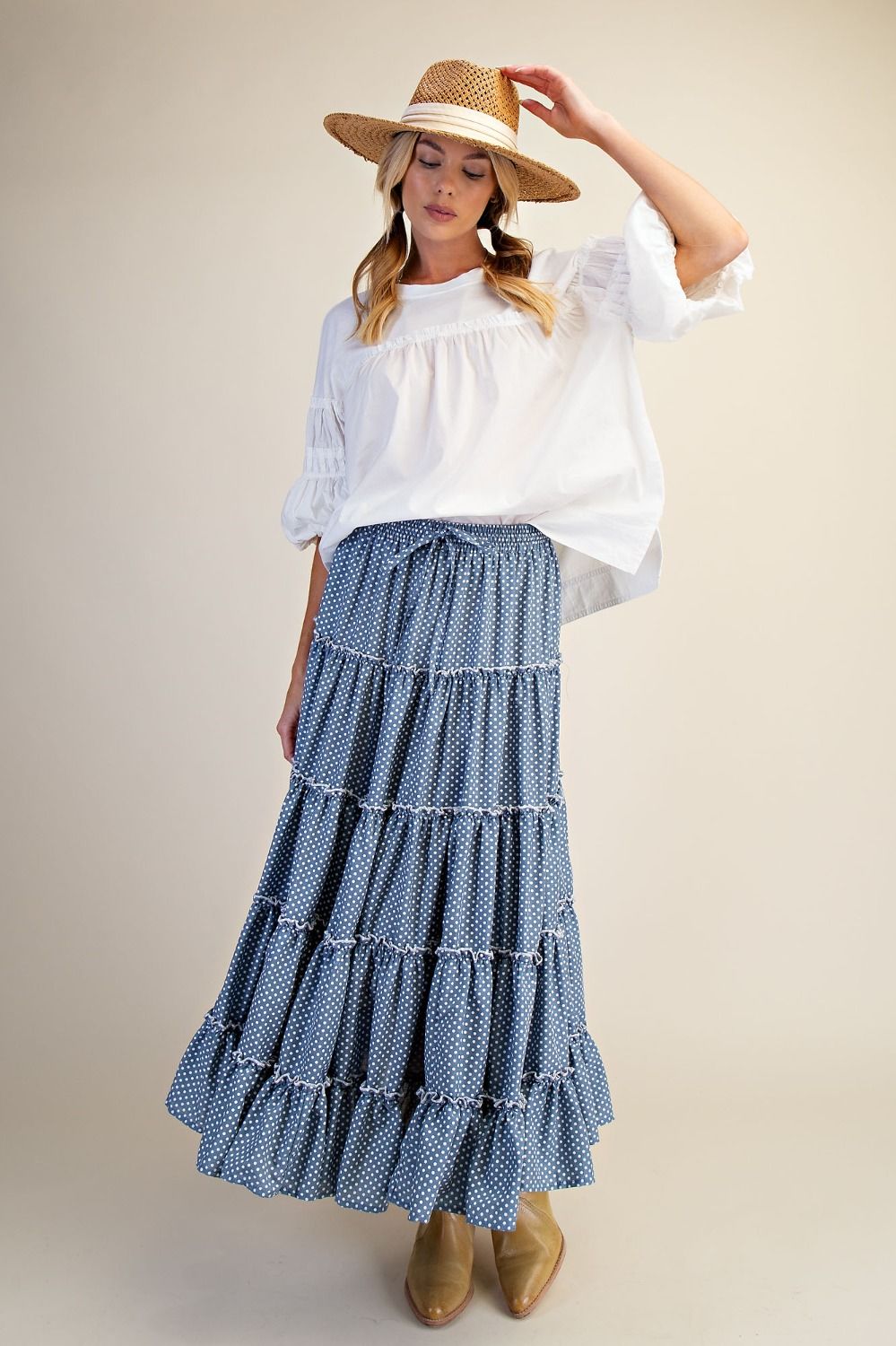 Polka Dots Printed Tiered Skirt