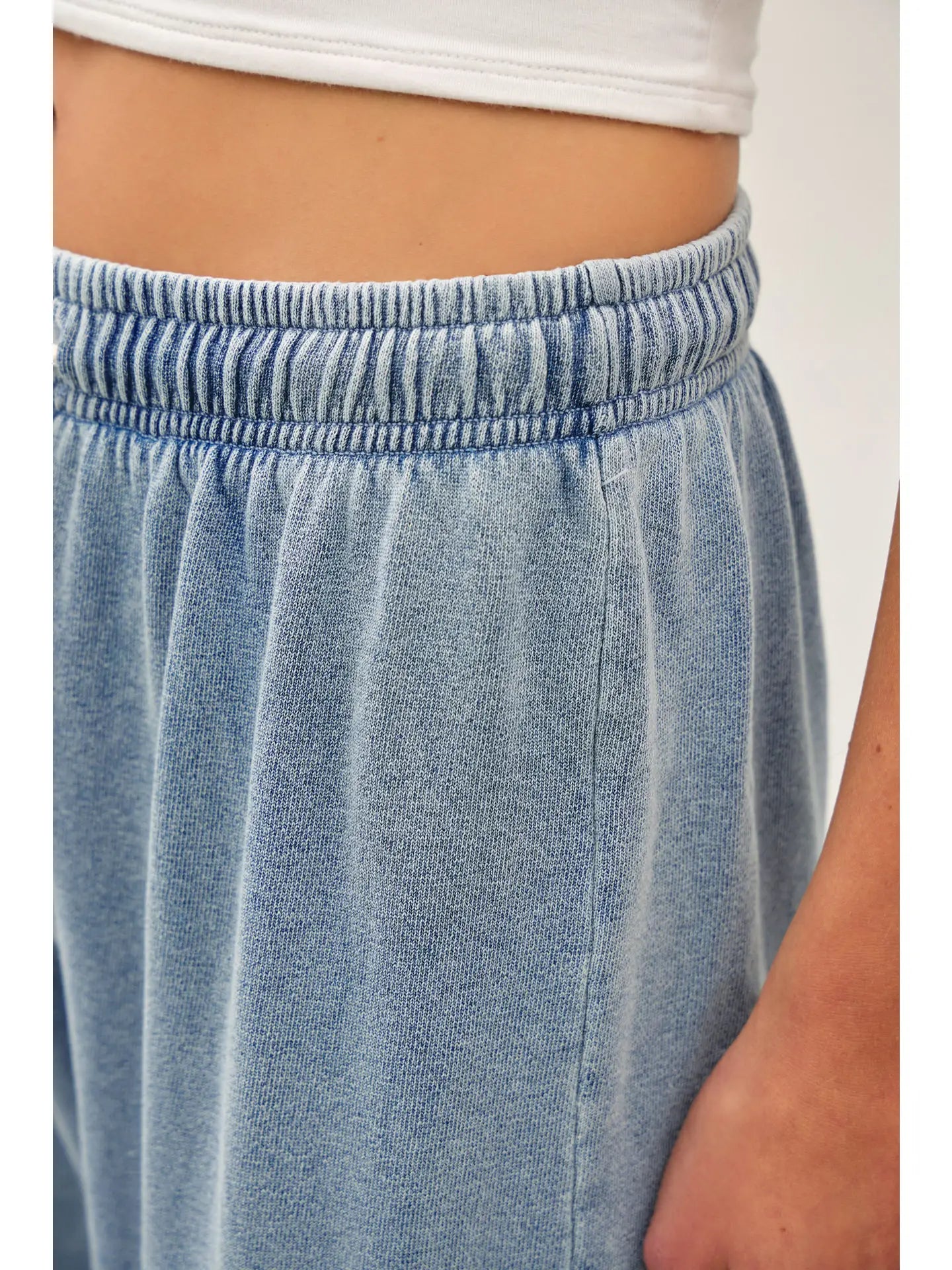Cotton Terry Knit Denim Wide Leg Pull On Pants
