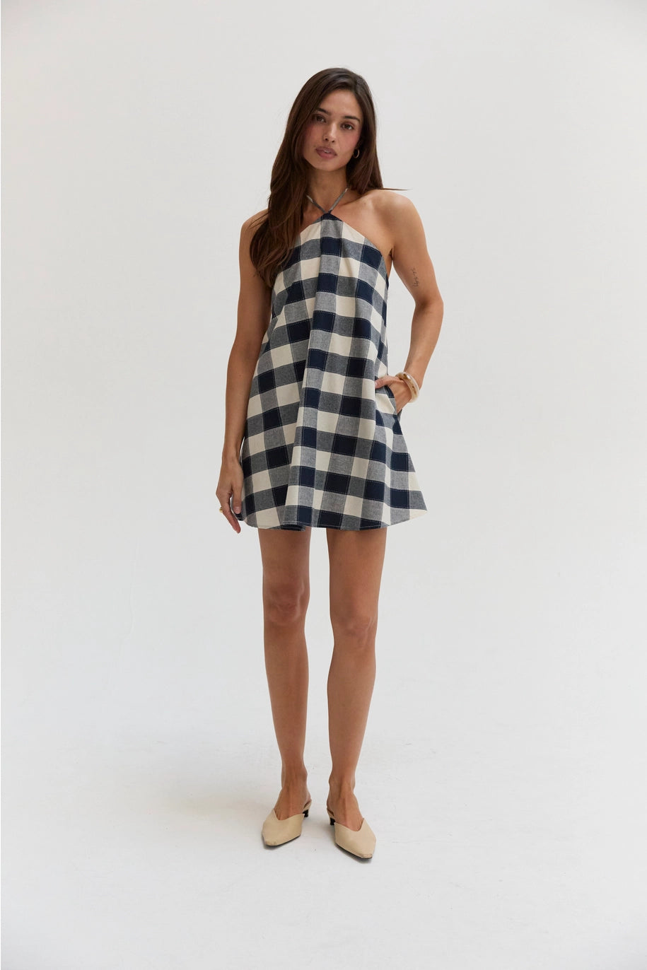 Flora Gingham Halter Romper Dress