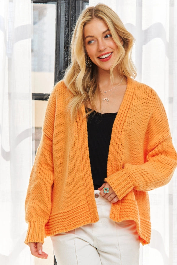 Drop Shoulder Comfy Sweater Cardigan w/ Hemline Accent