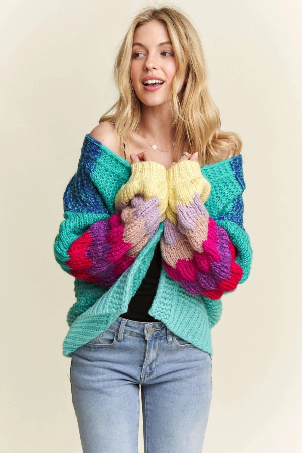 Long Puff Sleeve Sweater Cardigan