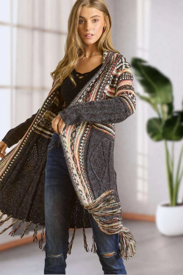 Tribal Fringe Kimono Sweater Cardigan