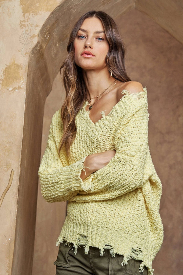 Distressed Boat Neck Knit Sweater