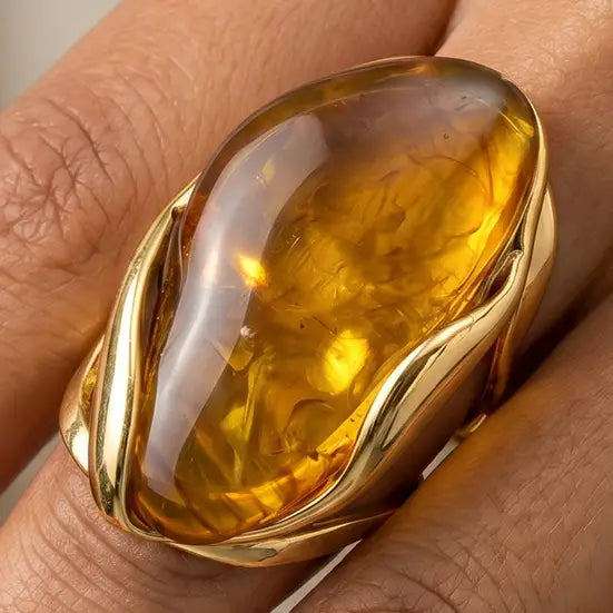 Amber Resin Oval Frame Statement Cocktail Ring