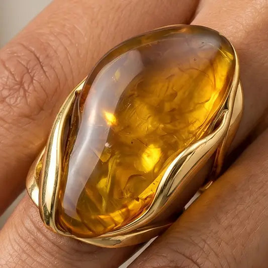 Amber Resin Oval Frame Statement Cocktail Ring