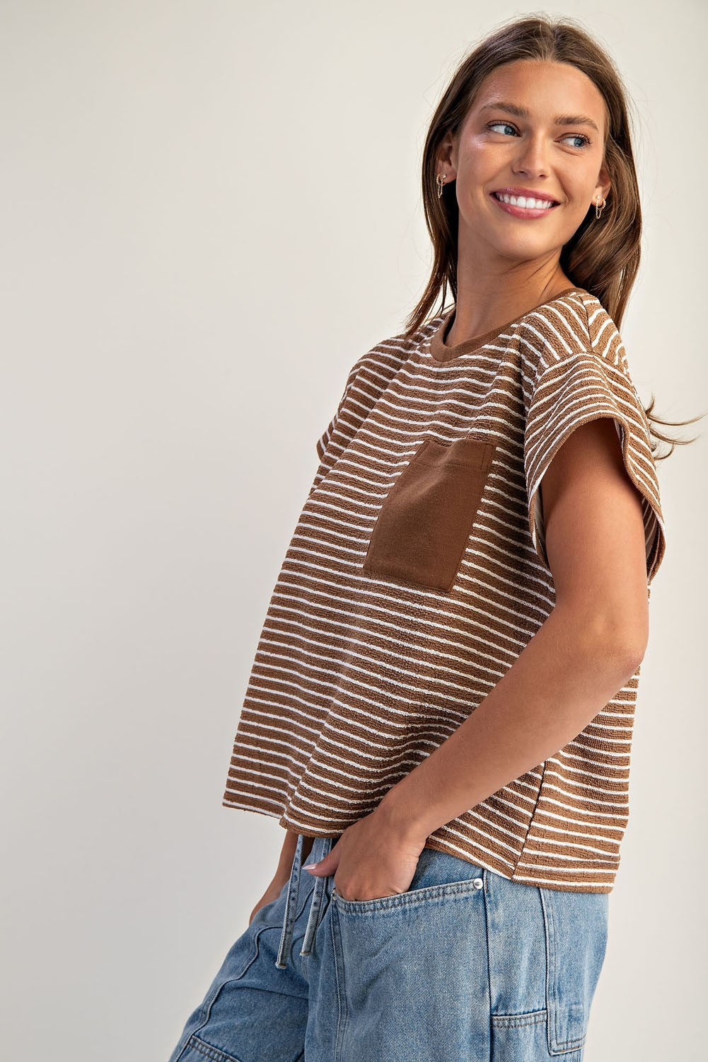 Striped Patch Pocket Boxy Top
