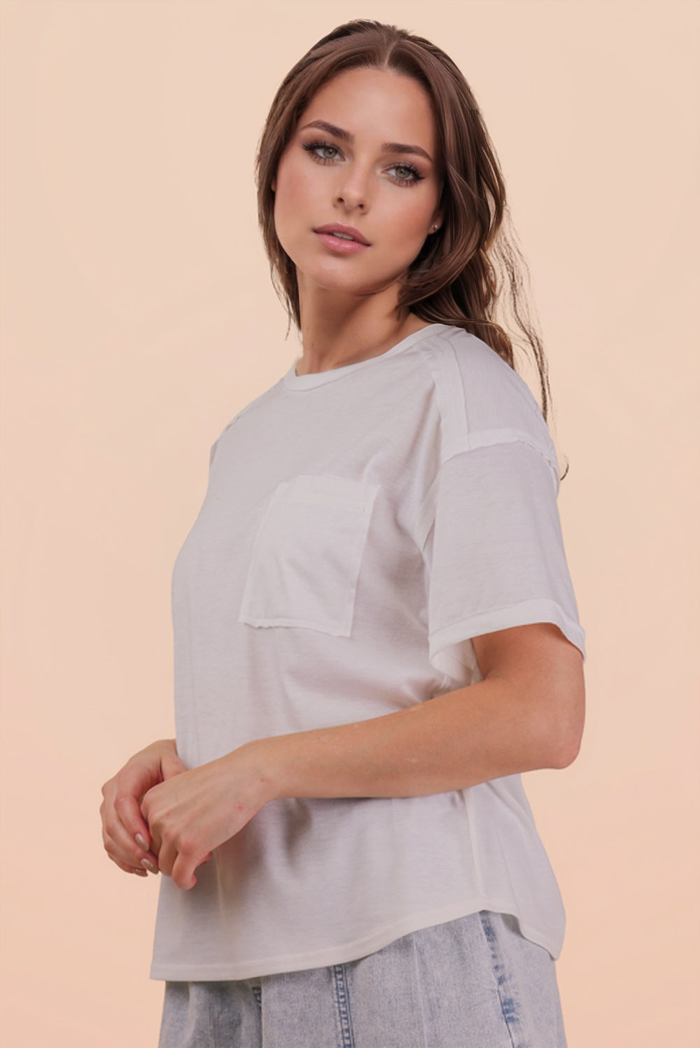 Mineral Washed Knit Top w/ Pocket