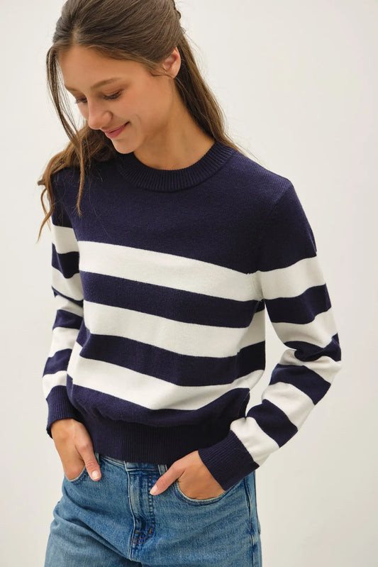 Cropped Long Sleeve Large Stripe Sweater