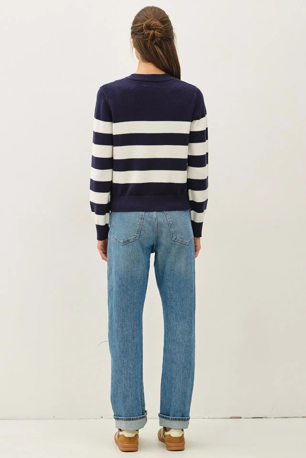 Cropped Long Sleeve Large Stripe Sweater