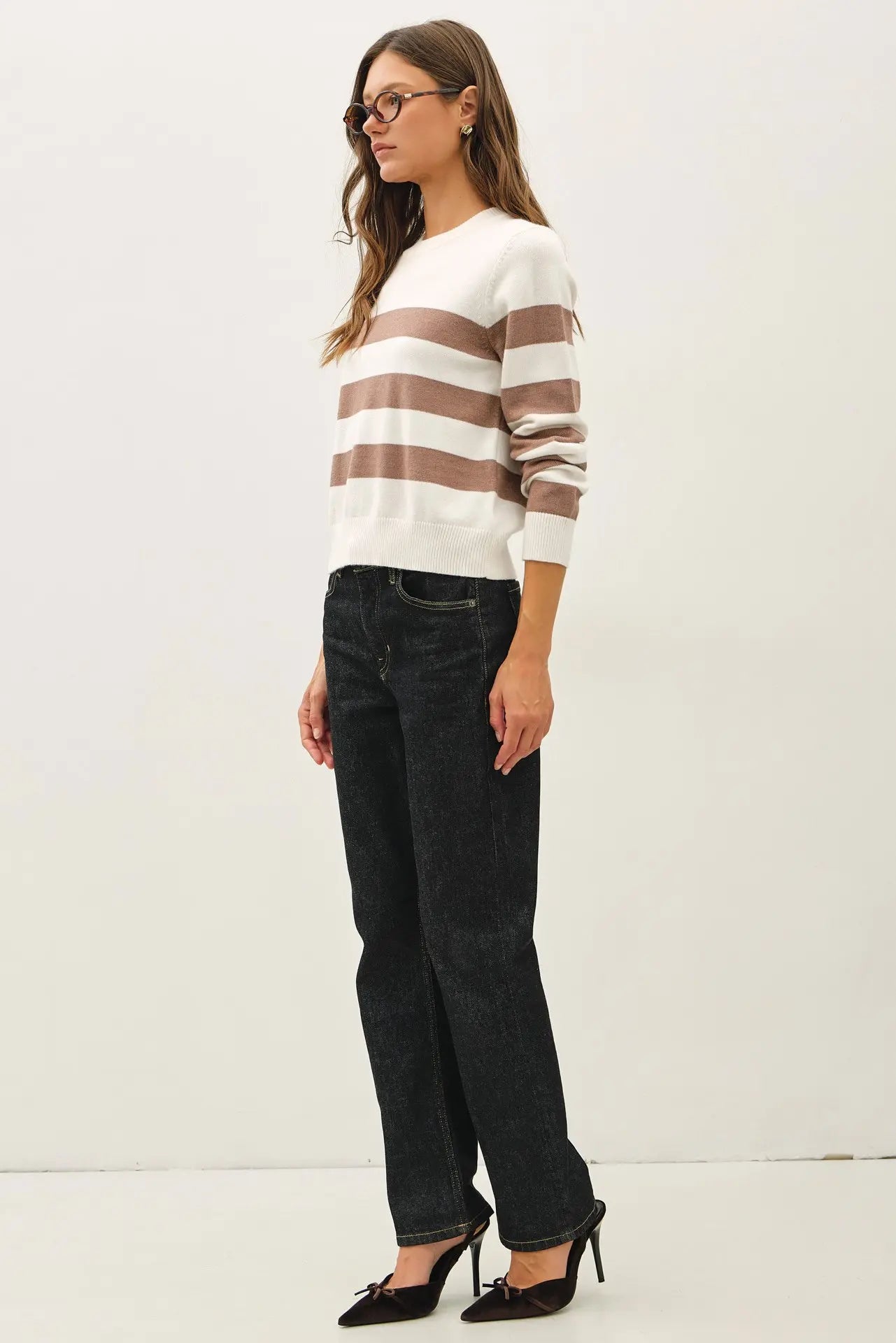 Cropped Long Sleeve Large Stripe Sweater