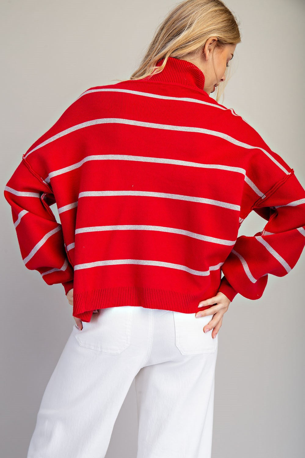 Striped Turtle Neck High-Low Sweater