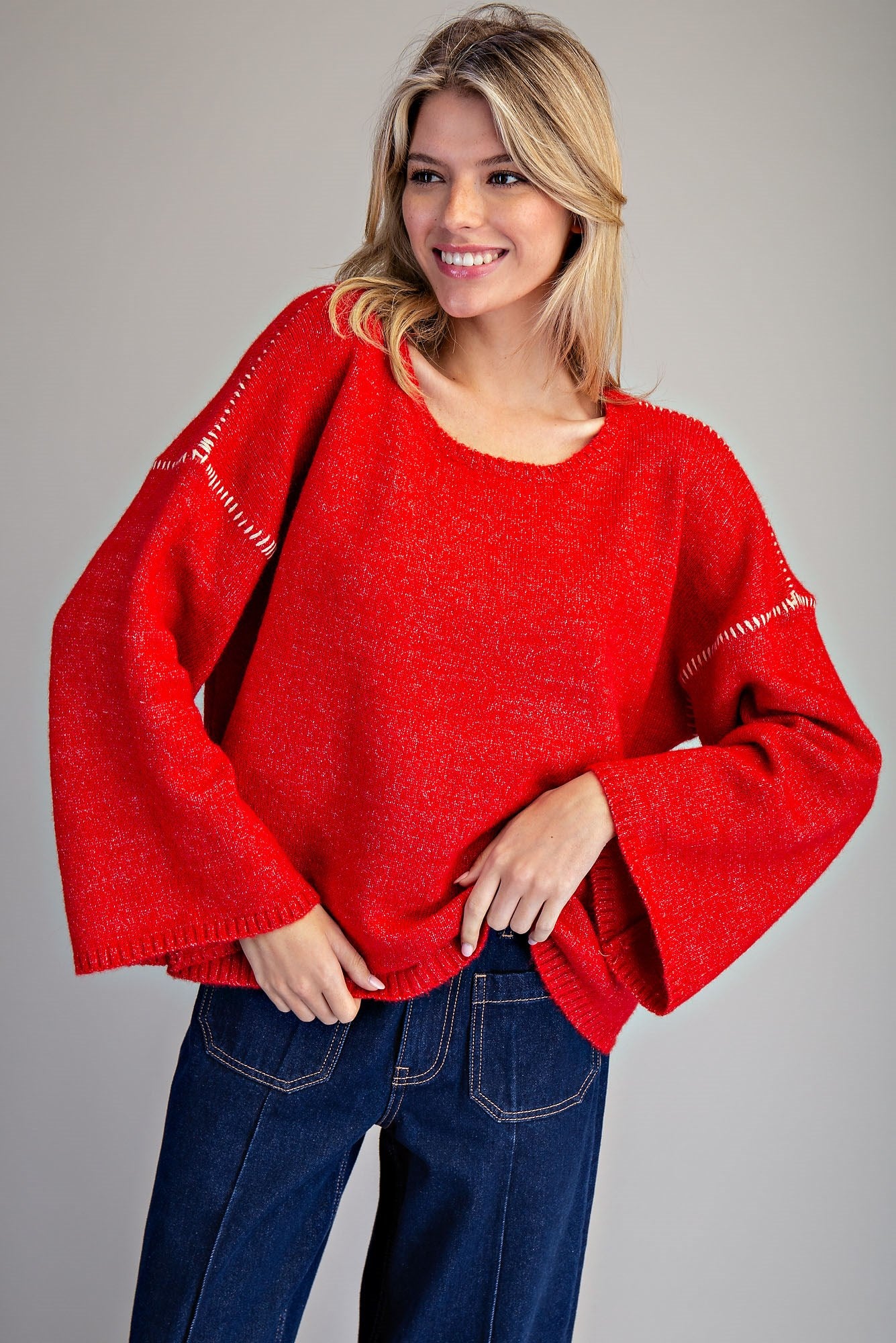 Whipstitch Bell Sleeve Sweater