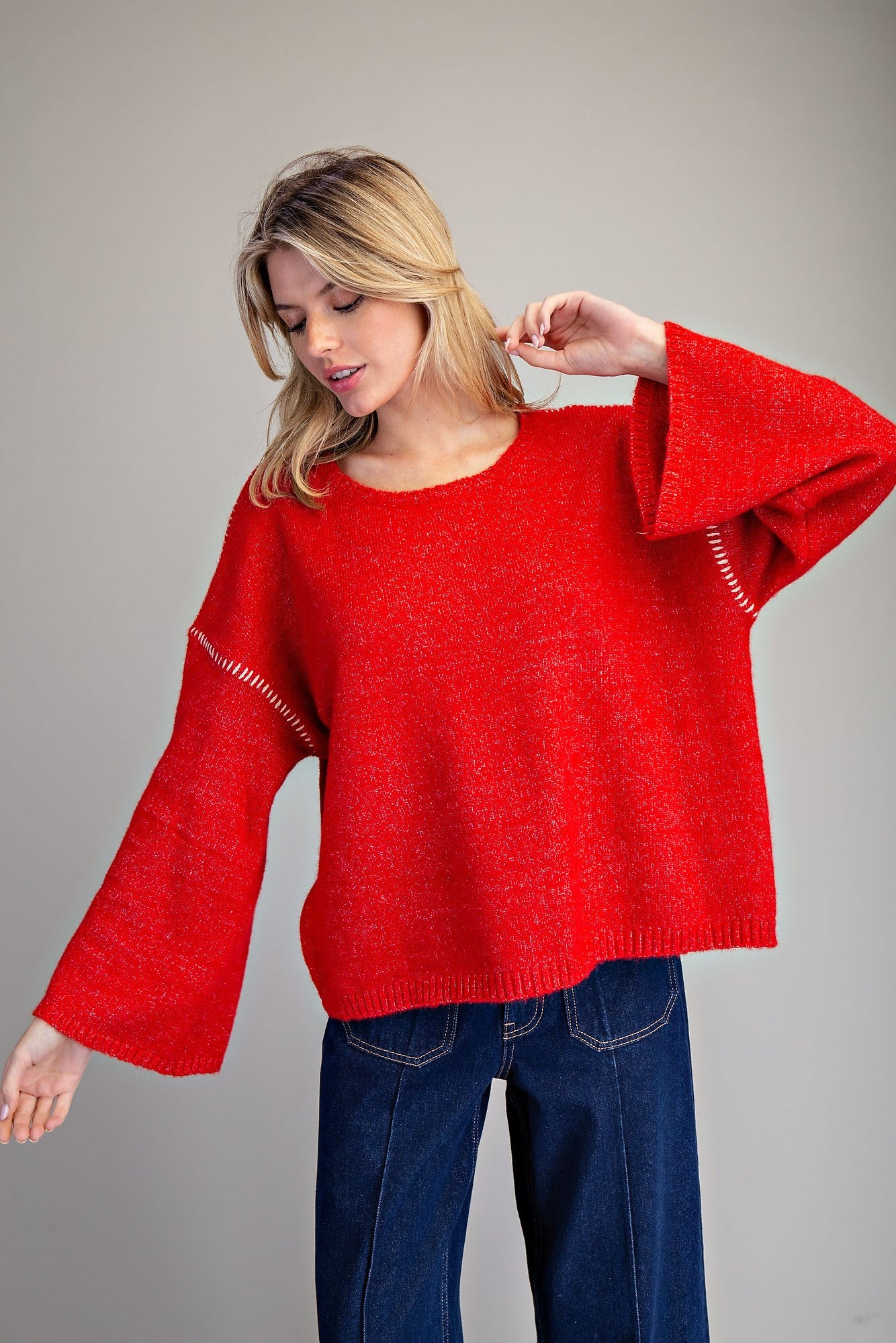 Whipstitch Bell Sleeve Sweater
