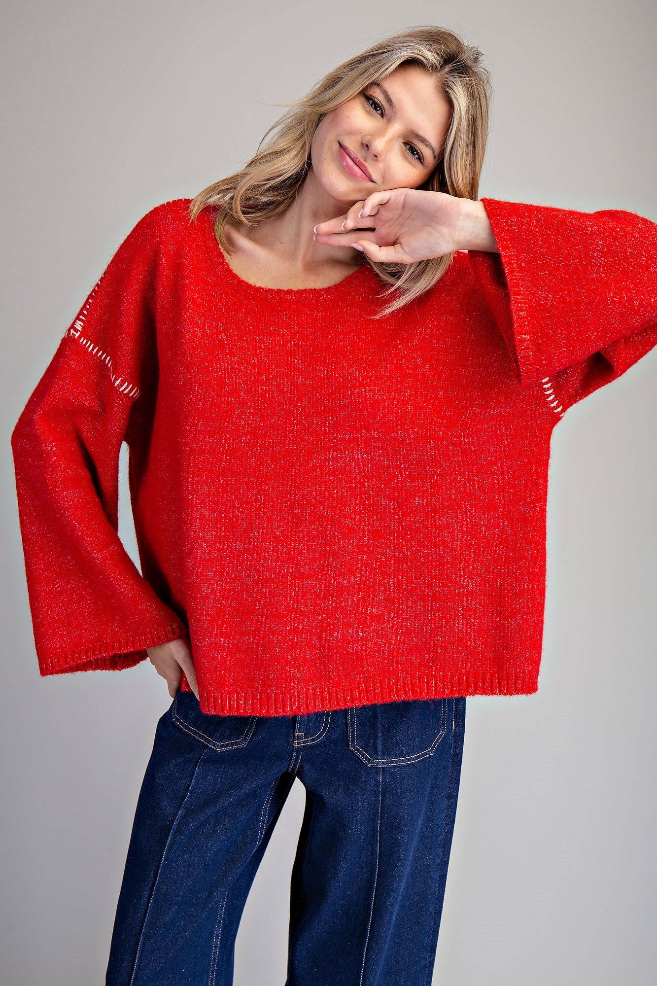 Whipstitch Bell Sleeve Sweater