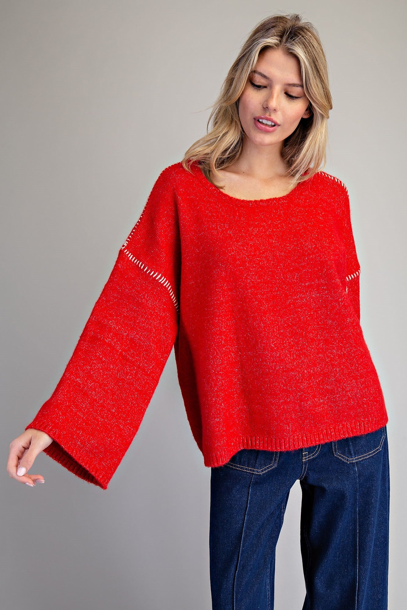 Whipstitch Bell Sleeve Sweater
