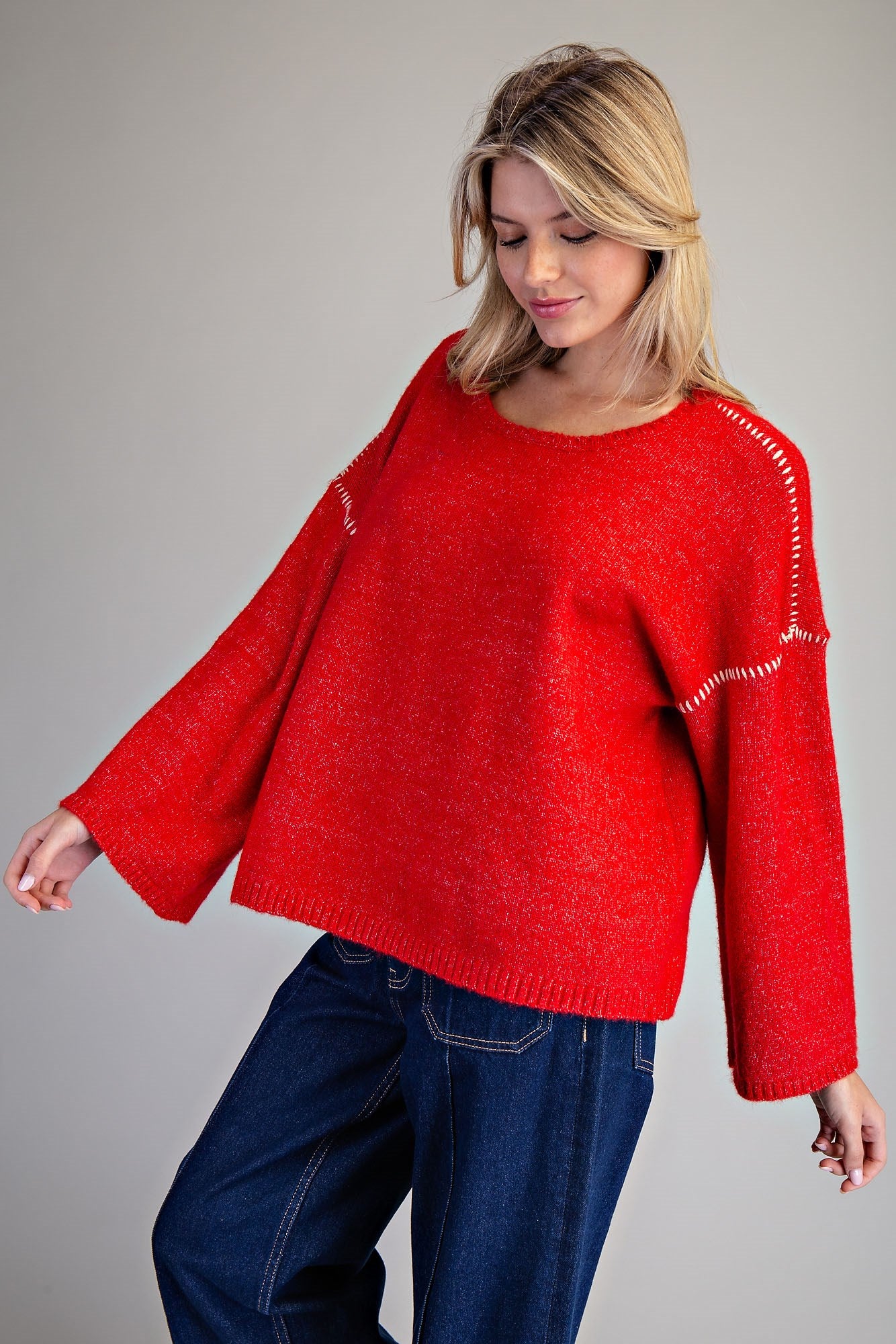 Whipstitch Bell Sleeve Sweater