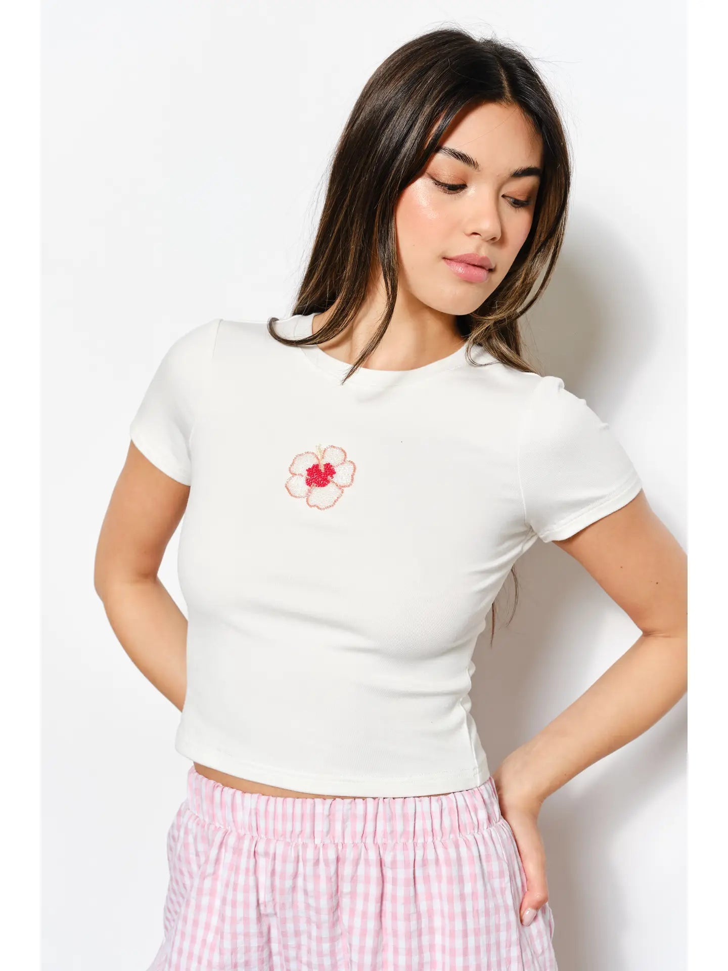 Fran Flower Bead Embroidered Tee