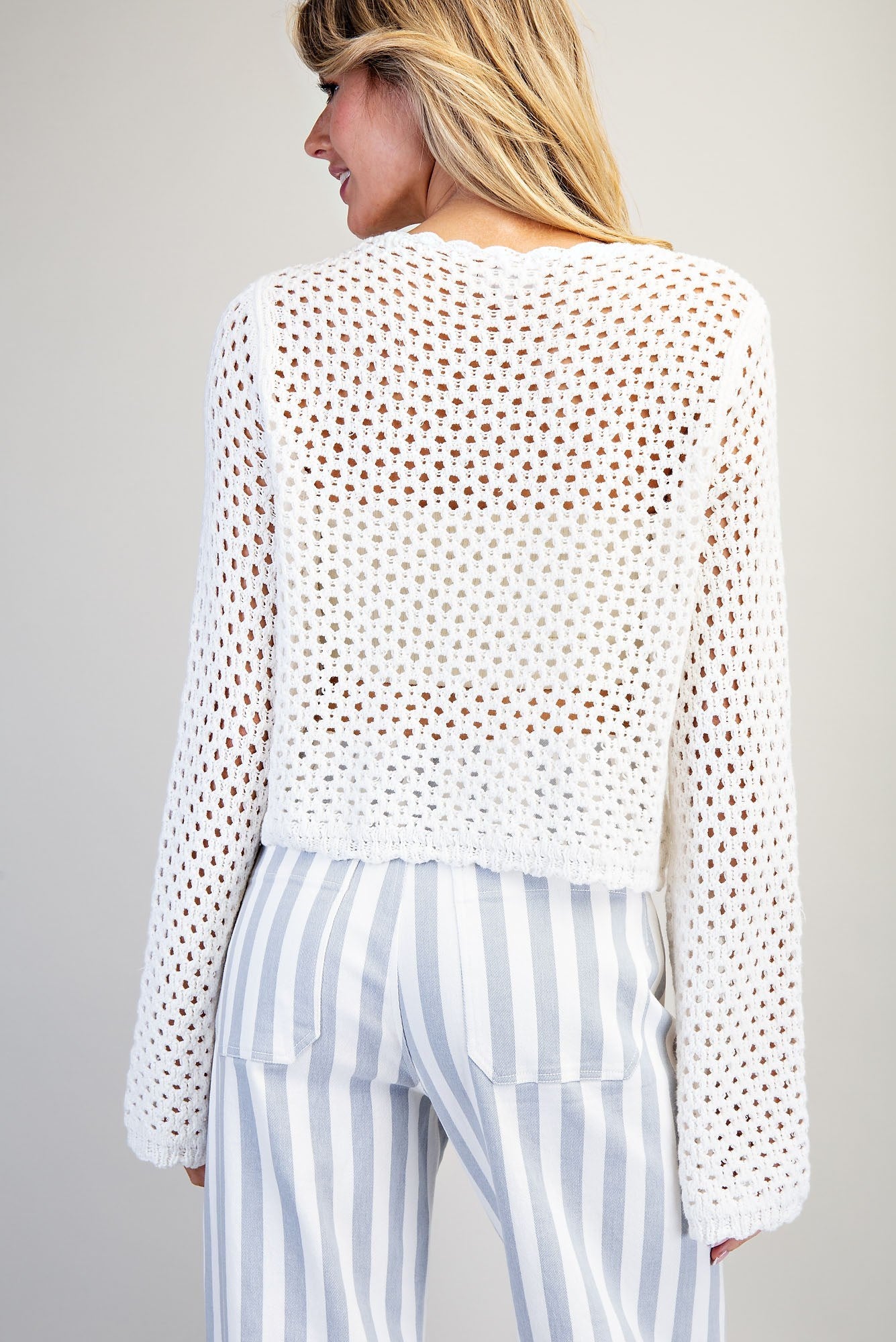 Crochet Open Knit Scallop Trim Sweater