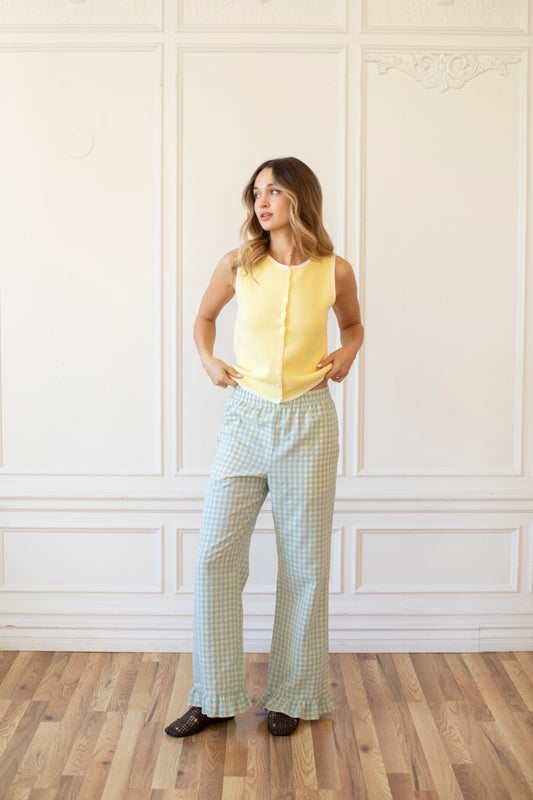 Ryan Checkered Ruffle-Trimmed Pants