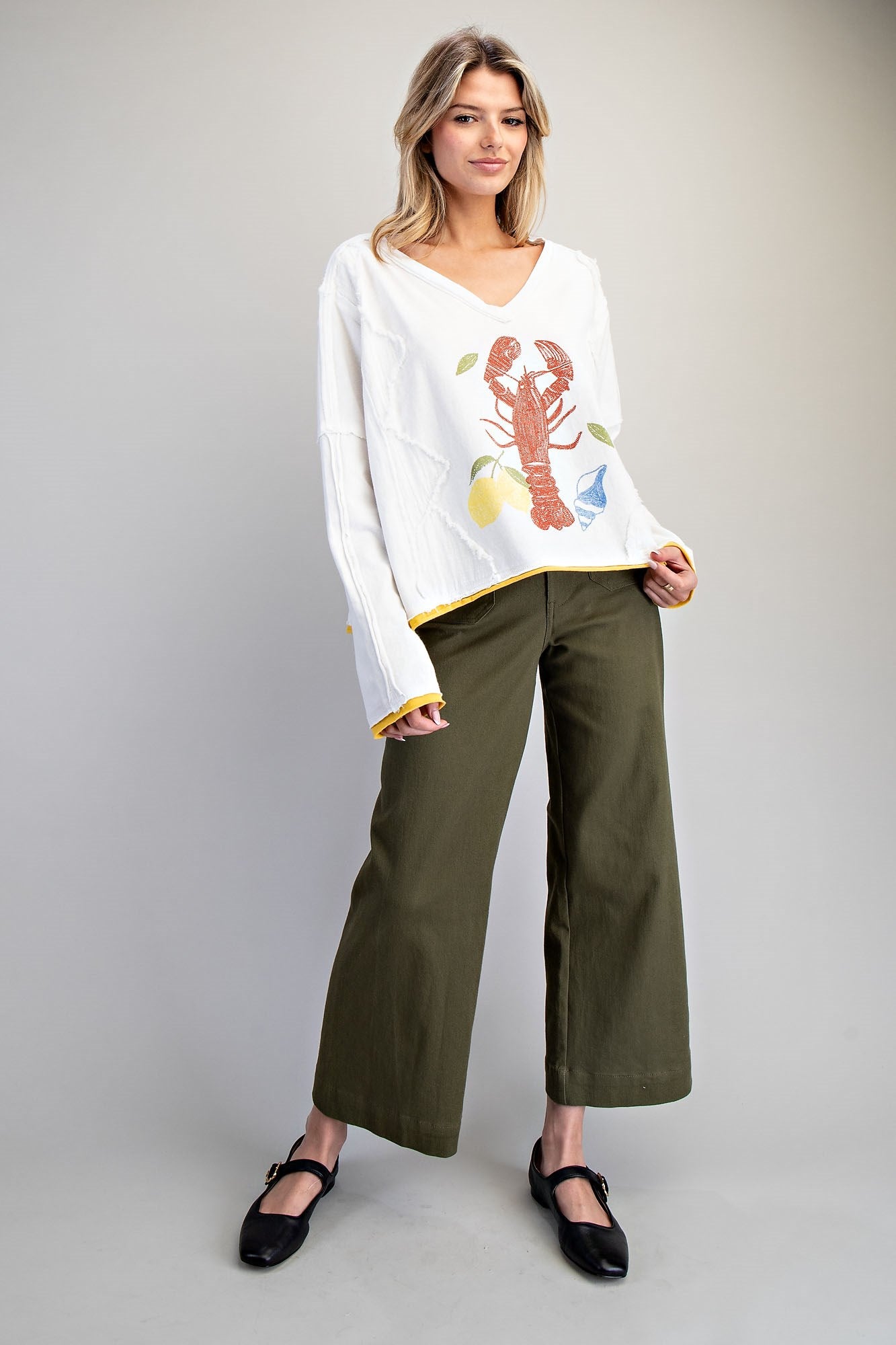 Soft Washed Lobster Graphic Raw Edge Top