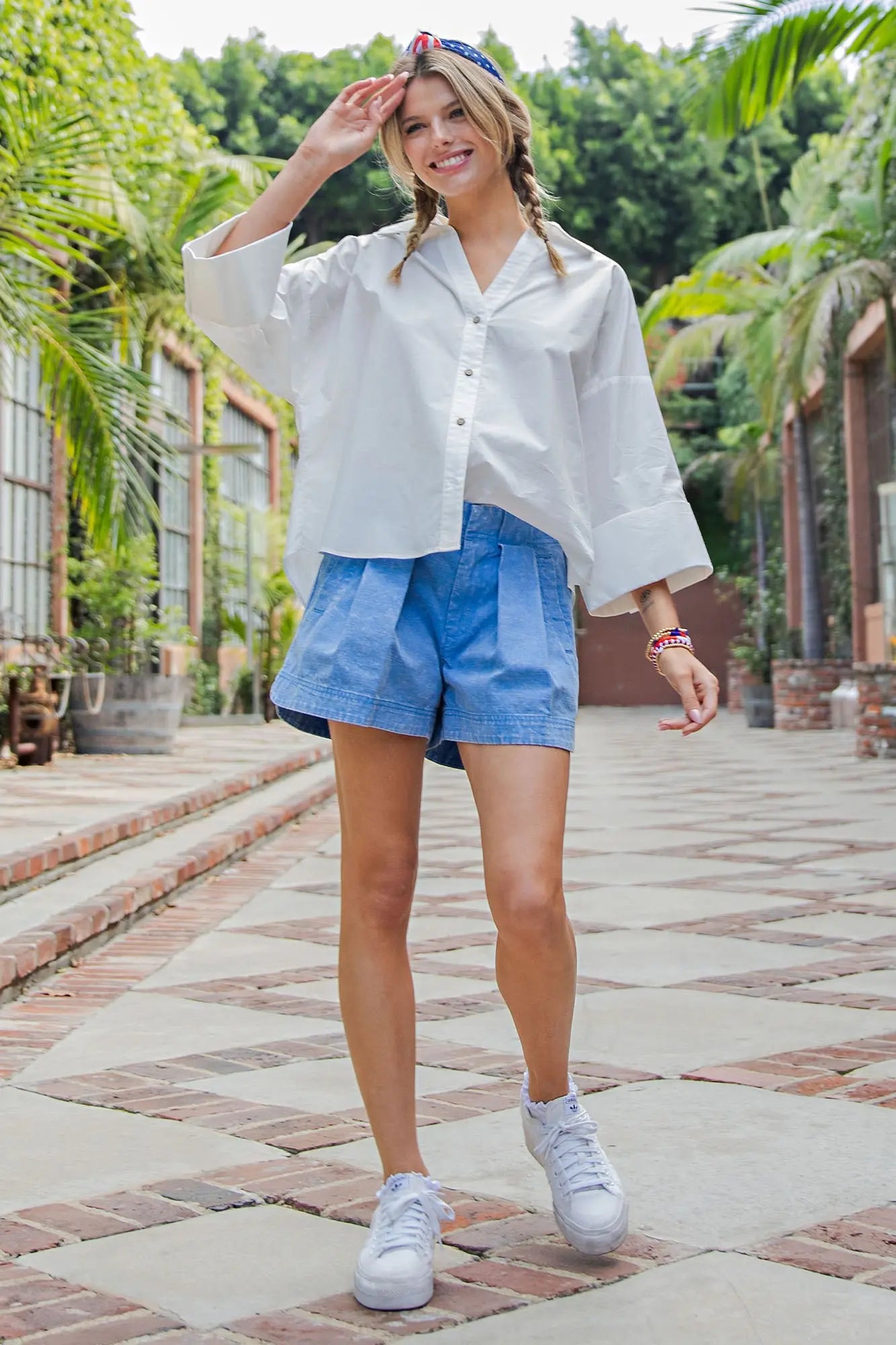 Back Pleat Button Down Blouse Top
