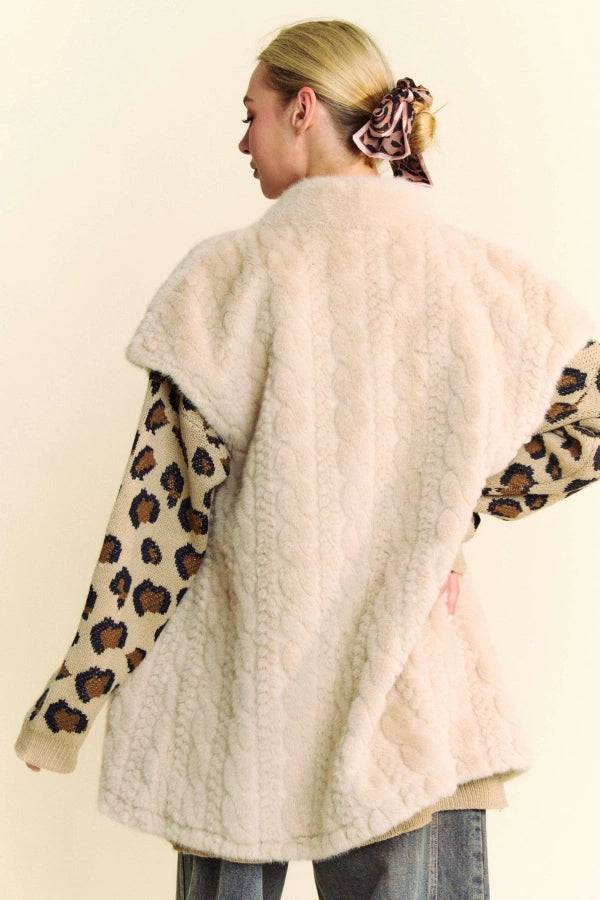 Single Breasted Button Down Fuzzy Fur Vest Jacket