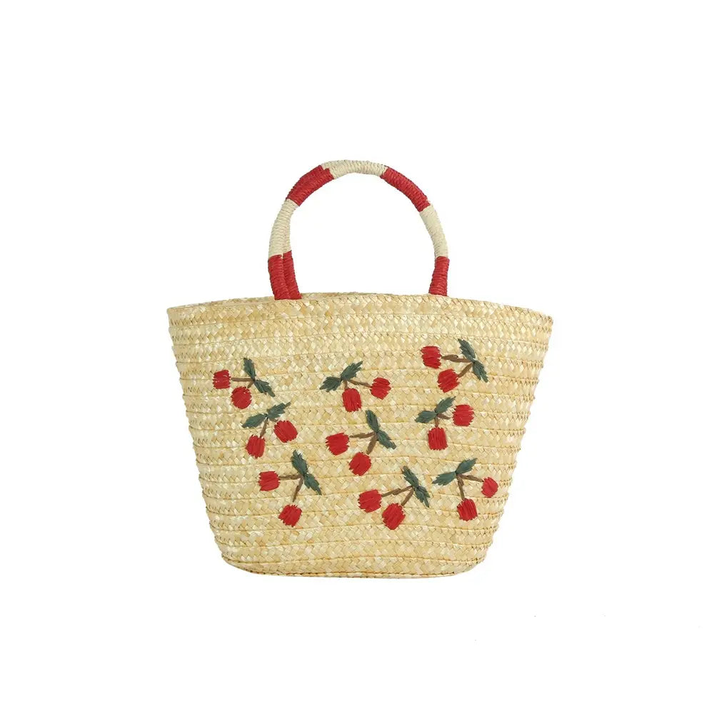 Embroidered Fruit Straw Tote Bag