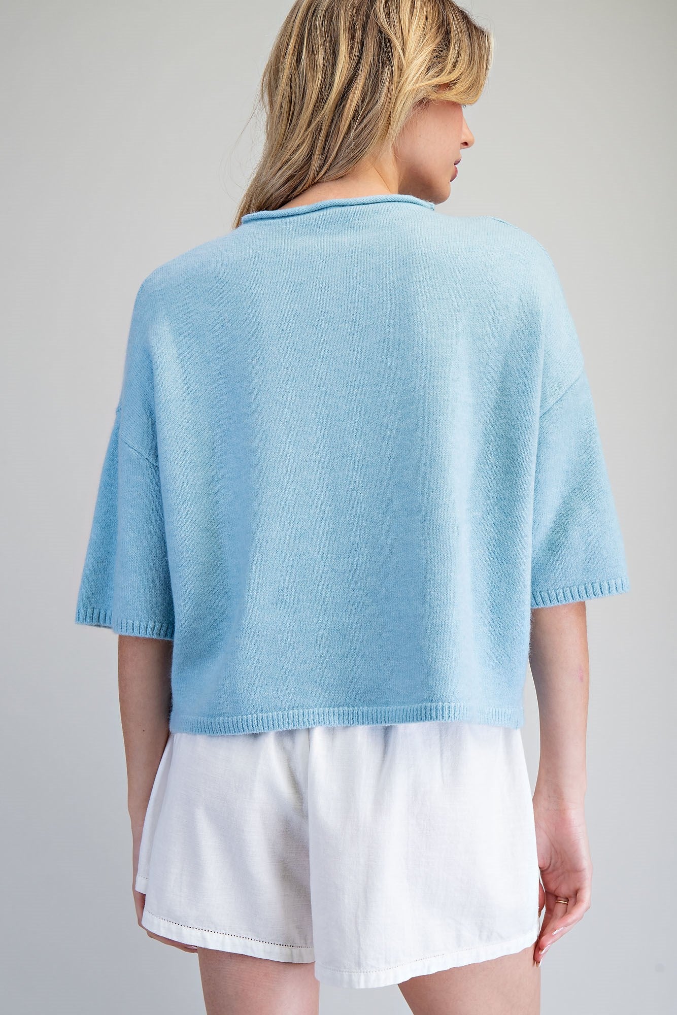 Solid Button Down Half Sleeve Cardigan