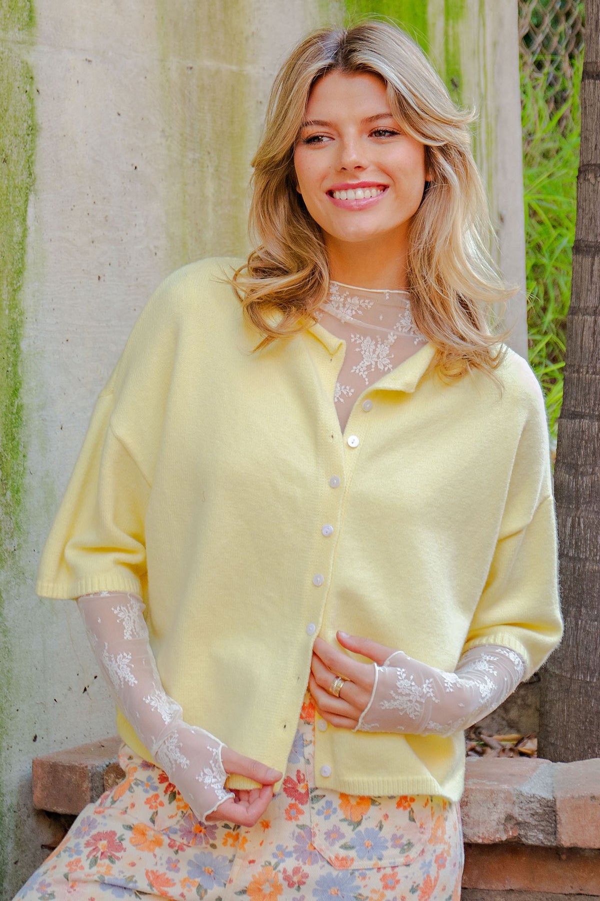 Solid Button Down Half Sleeve Cardigan
