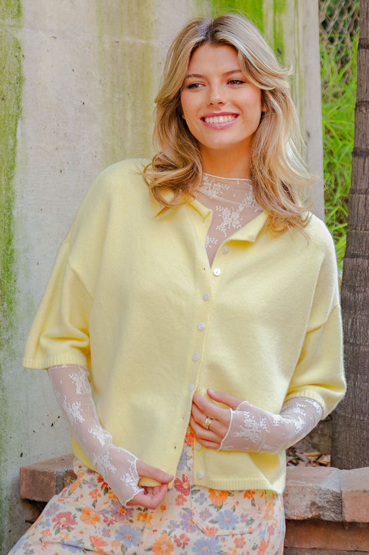 Solid Button Down Half Sleeve Cardigan