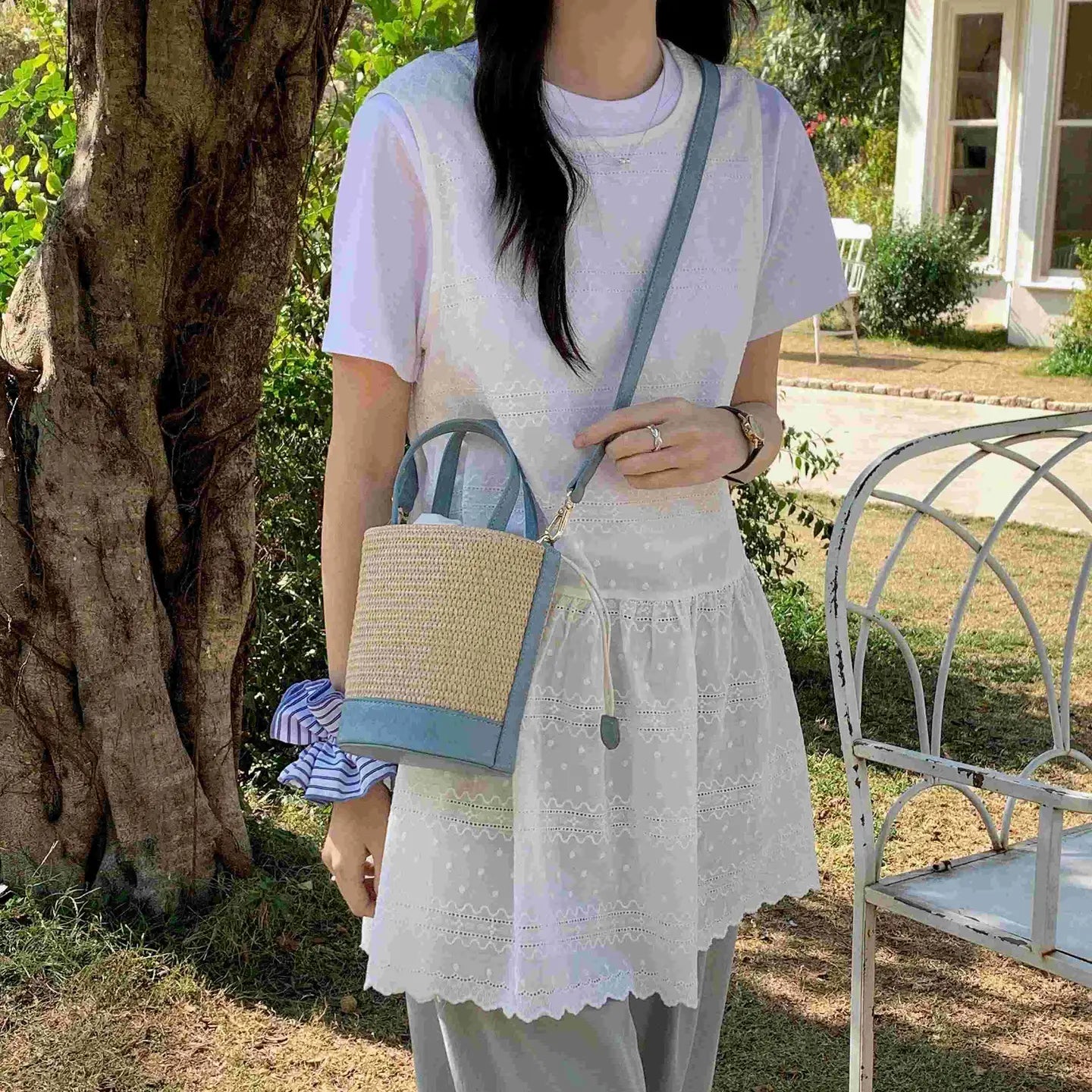 Straw Bucket/Crossbody Bag
