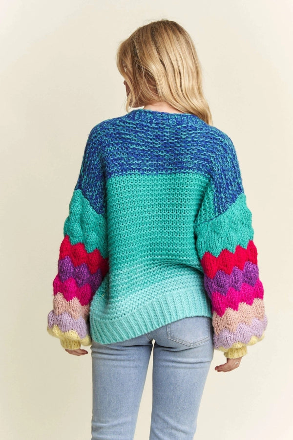Long Puff Sleeve Sweater Cardigan
