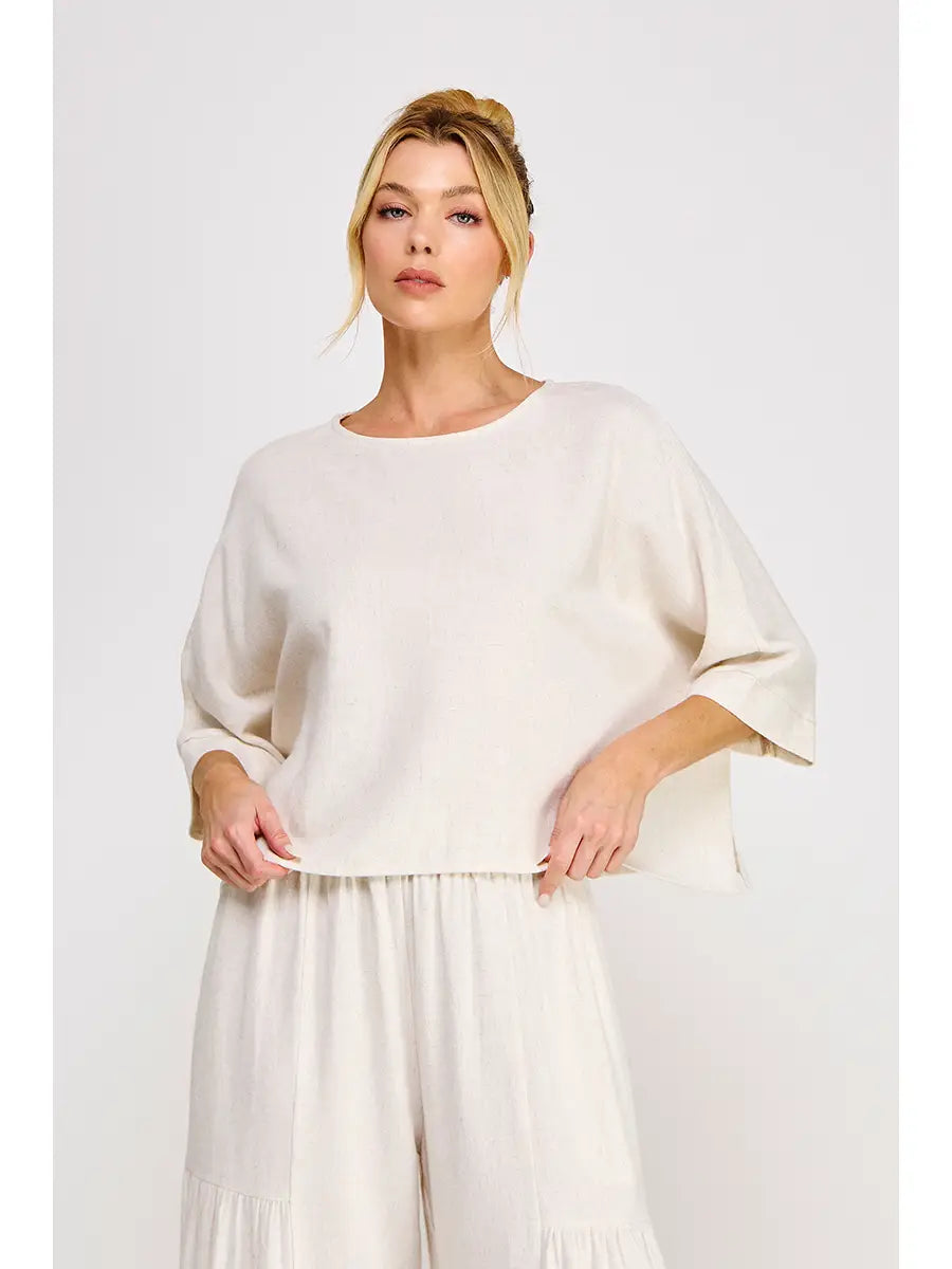 Soft Linen Flowy Dolman Elbow Top