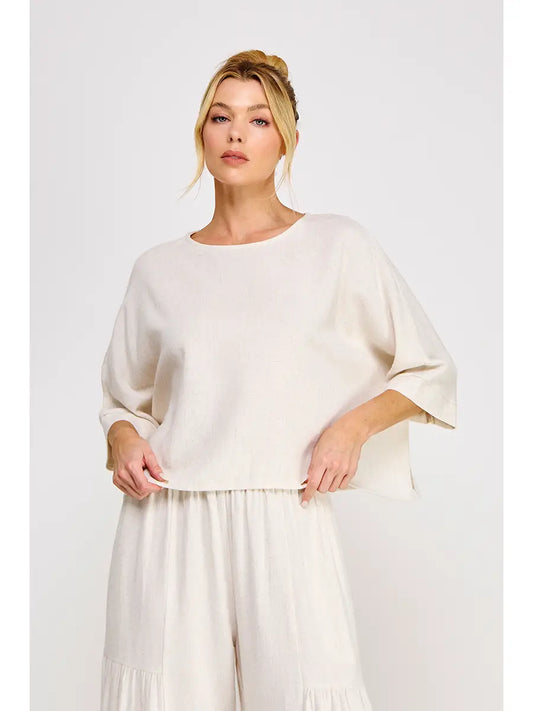 Soft Linen Flowy Dolman Elbow Top