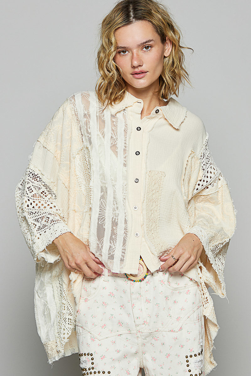 Sheer Lace Button Down Shirt