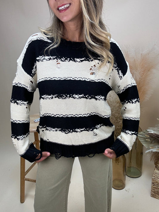 Distressed Striped Sweater