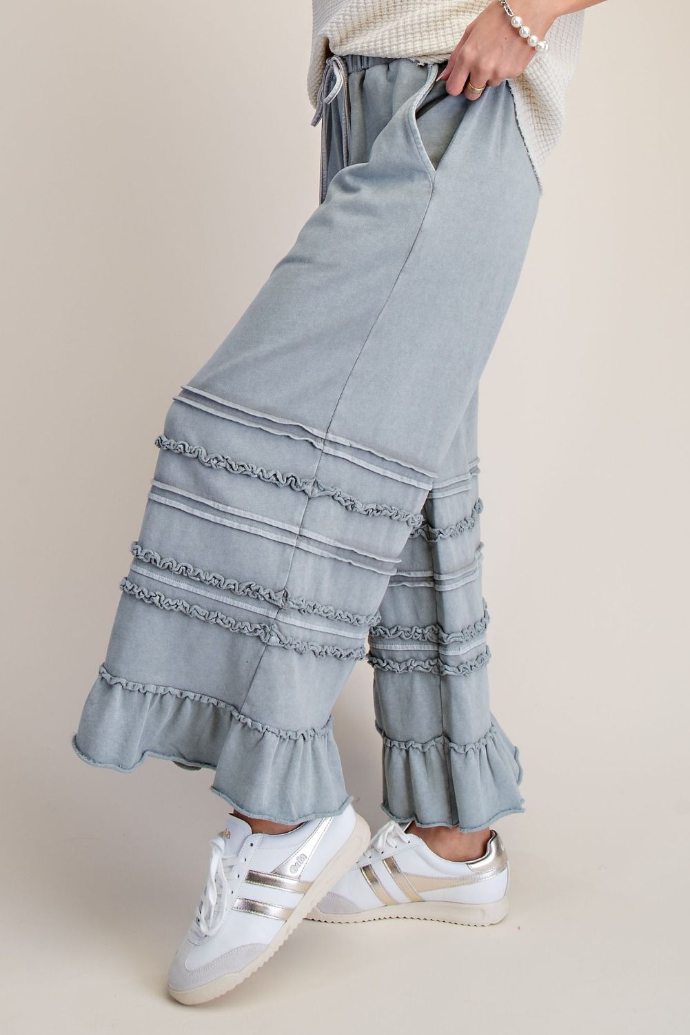 Cropped Washed Terry Pants