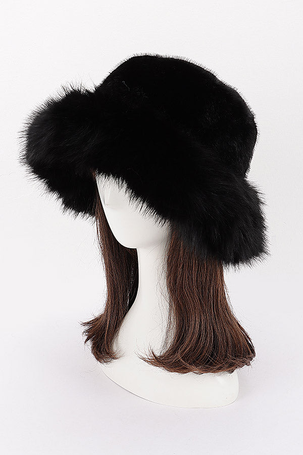 Wide Brim Faux Fur Bucket Hat