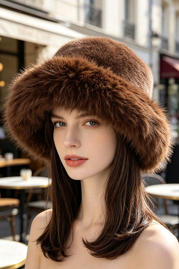 Wide Brim Faux Fur Bucket Hat