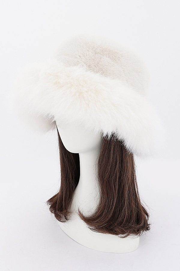Wide Brim Faux Fur Bucket Hat