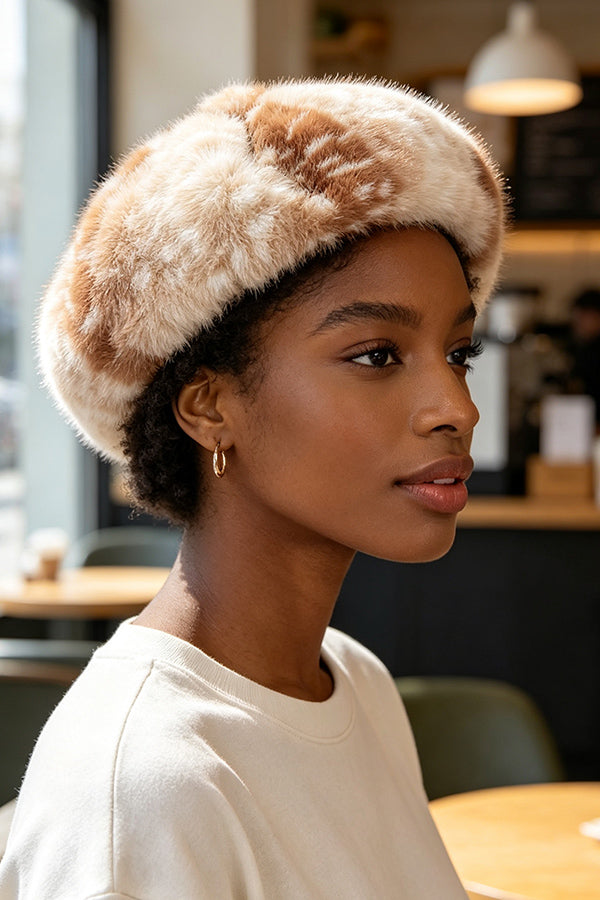 Faux Fur Spotted Cat Ear Beret