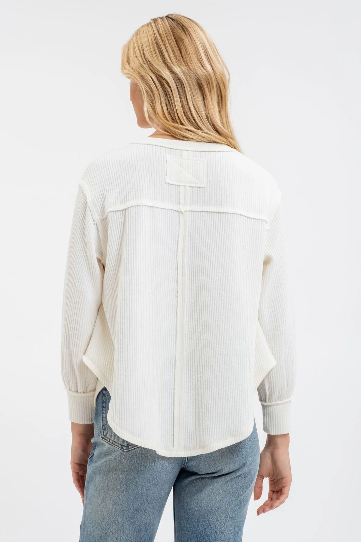 V-Neck Asymmetrical Hem Long Sleeve Knit Top