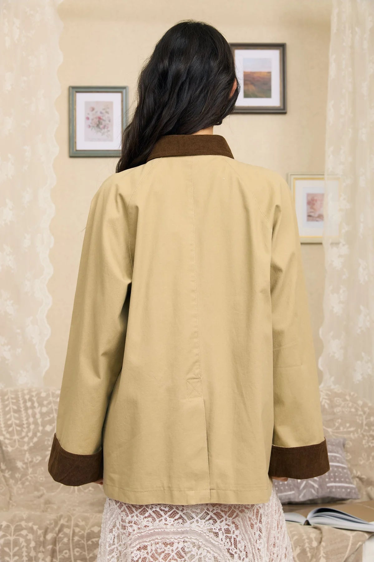 Corduroy Collar Button Down Pocket Detail Jacket