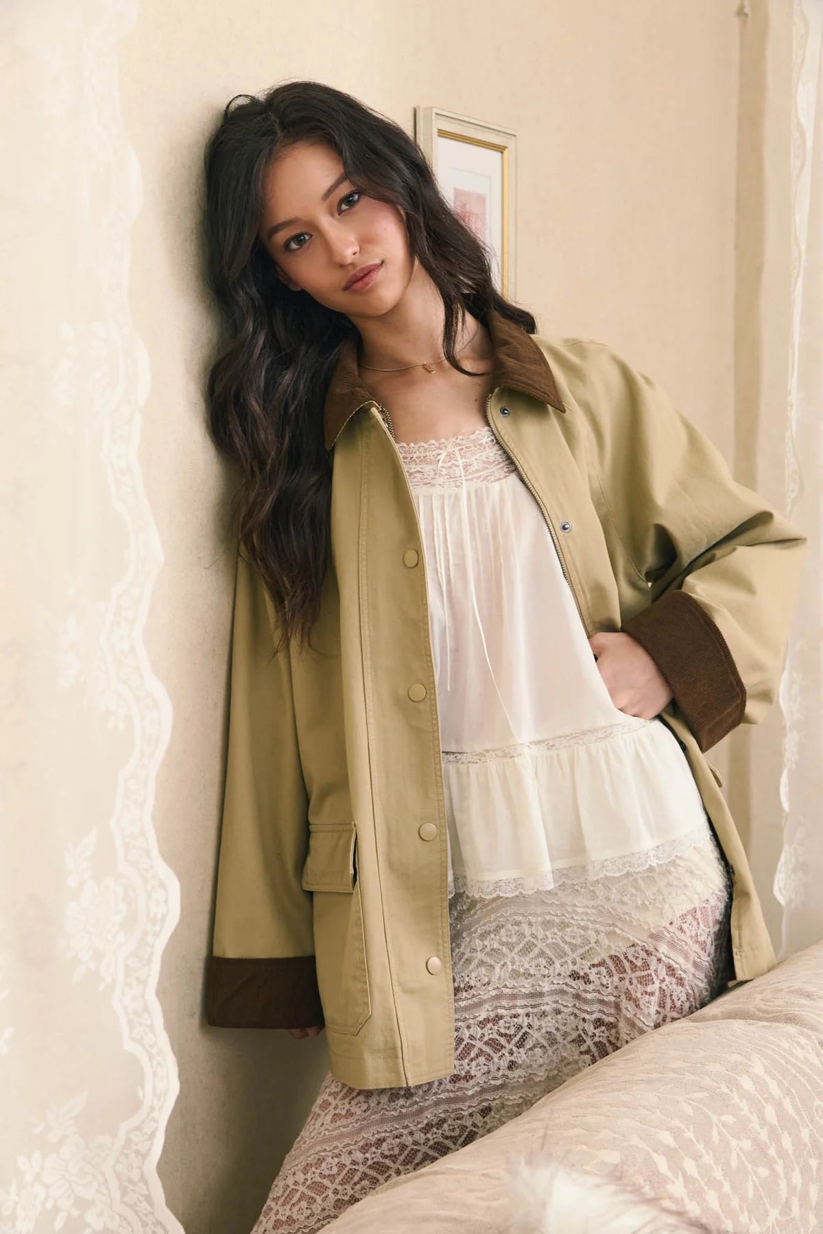 Corduroy Collar Button Down Pocket Detail Jacket