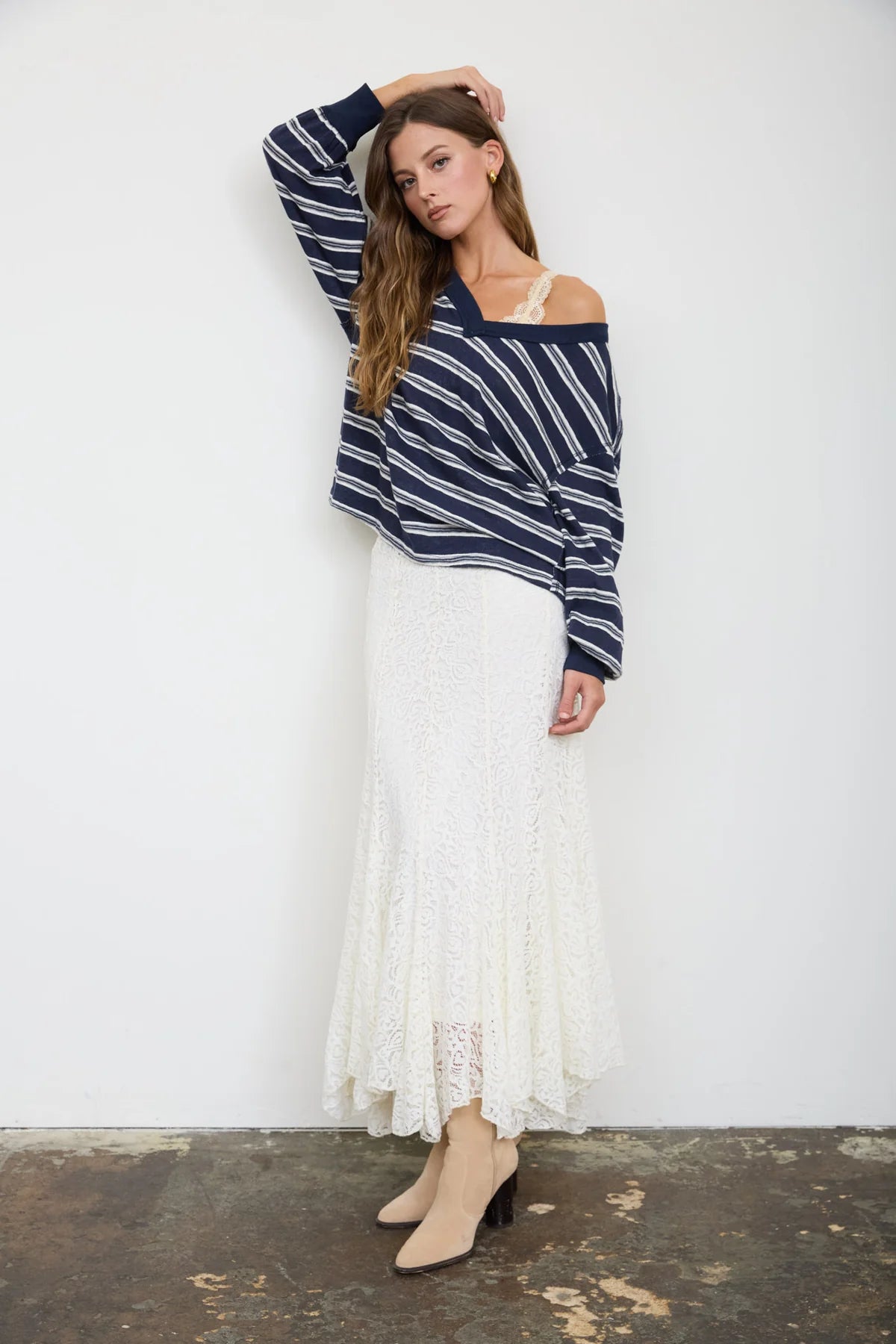 Multi Color Stripe V Neck Long Sleeve Knit Top