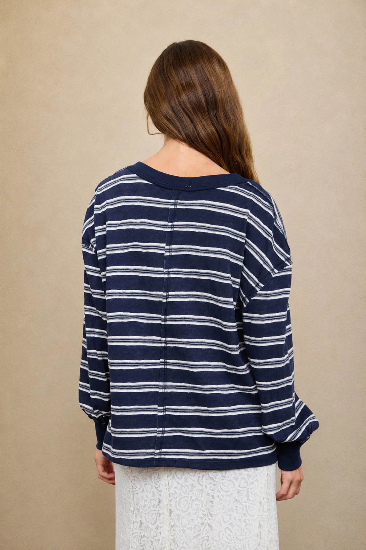 Multi Color Stripe V Neck Long Sleeve Knit Top