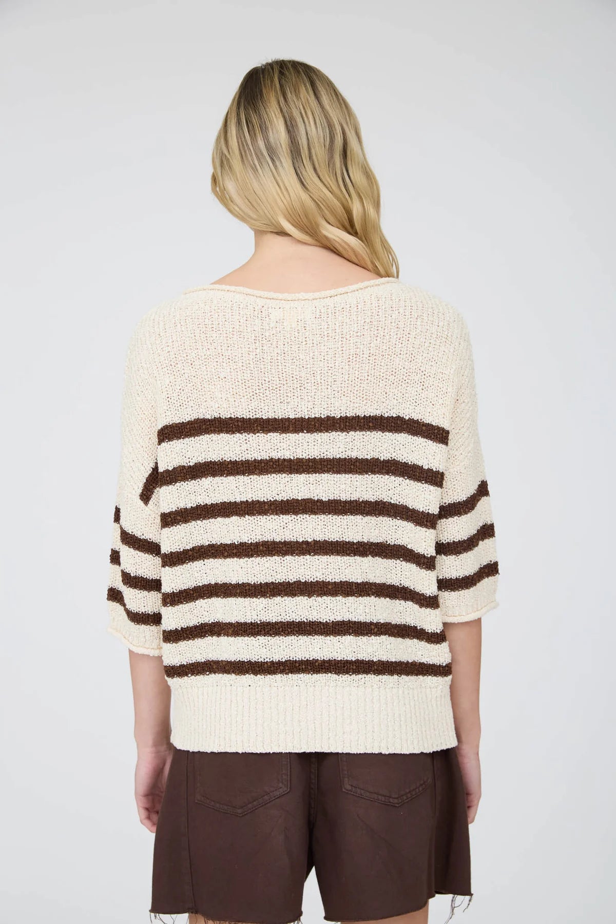 Stripe Textured Knit Half Sleeve Knit Sweater