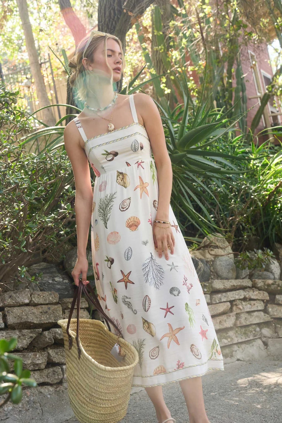 Nautical Print Sleeveless Midi Dress